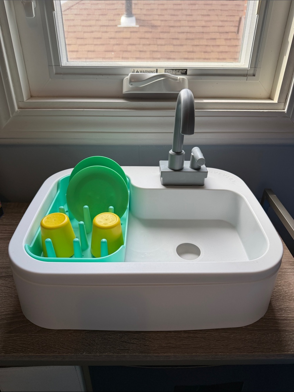 Lovevery Kids Play Kitchen Sink with Mint and Yellow Accessories